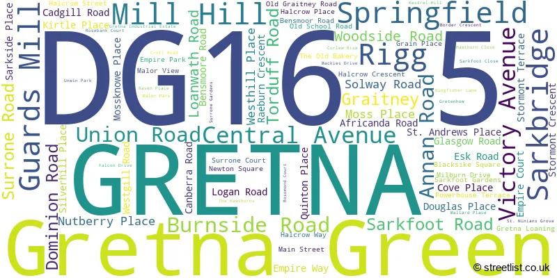 A word cloud for the DG16 5 postcode